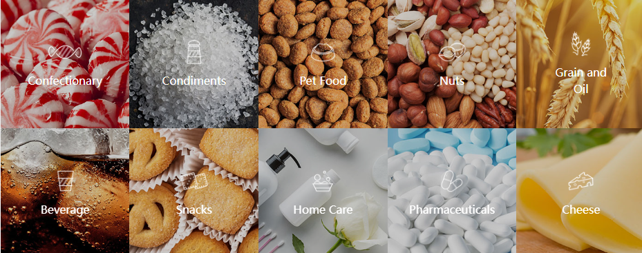 Products packaged include condiments, dips, sauces, salad dressings, cream cheese, sour cream, syrup, ketchup, cream, margarine, butter, spreads, yogurt, desserts, ice cream, pudding, applesauce, juice, water, dry snacks, nuts, cosmetics, beauty/health care products, and many other liquid, semi-liquid, and dry products.